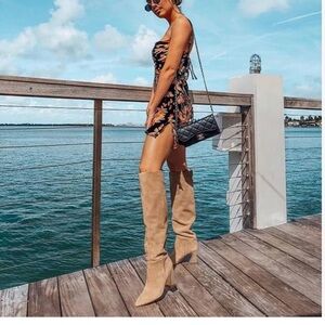 Slouchy Knee High Boots with Side Zipper